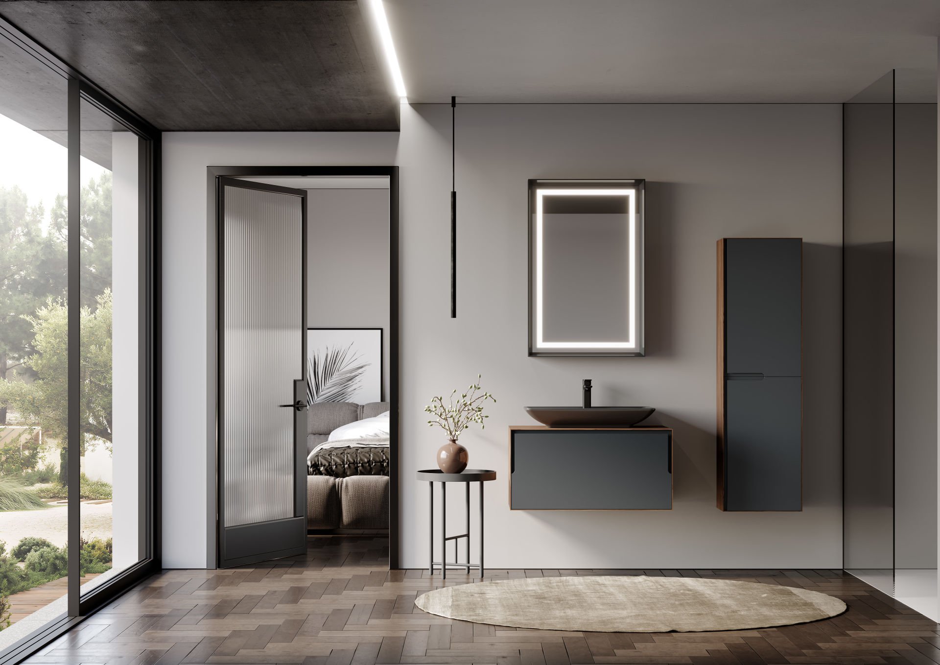 Orka Craft 80 Banyo Dolabı + Boy Dolabı 40 Ceviz / Mat Antrasit ( Boy Dolabı Dahildir )