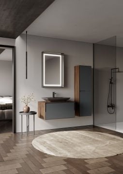 Orka Craft 80 Banyo Dolabı + Boy Dolabı 40 Ceviz / Mat Antrasit ( Boy Dolabı Dahildir )