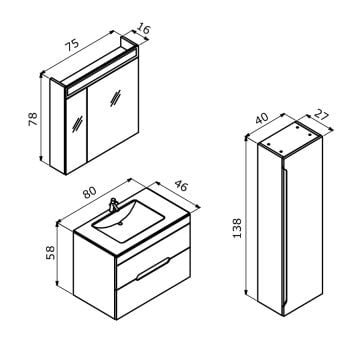 Orka Varna 80 Banyo Dolabı + Boy Dolabı 40 Kaşmir ( Boy Dolabı Dahildir )