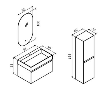 Orka Lusso 80 Banyo Dolabı + Boy Dolabı 40 Mavi (Boy Dolabı Dahildir)