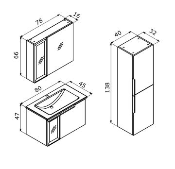 Orka Pure 80 Banyo Dolabı + Boy Dolabı 40 Vizon (Boy Dolabı Dahildir)
