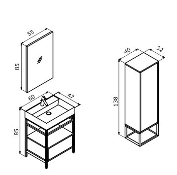 Orka Vegas 60 Banyo Dolabı + Boy Dolabı 40  (Boy Dolabı Dahildir)