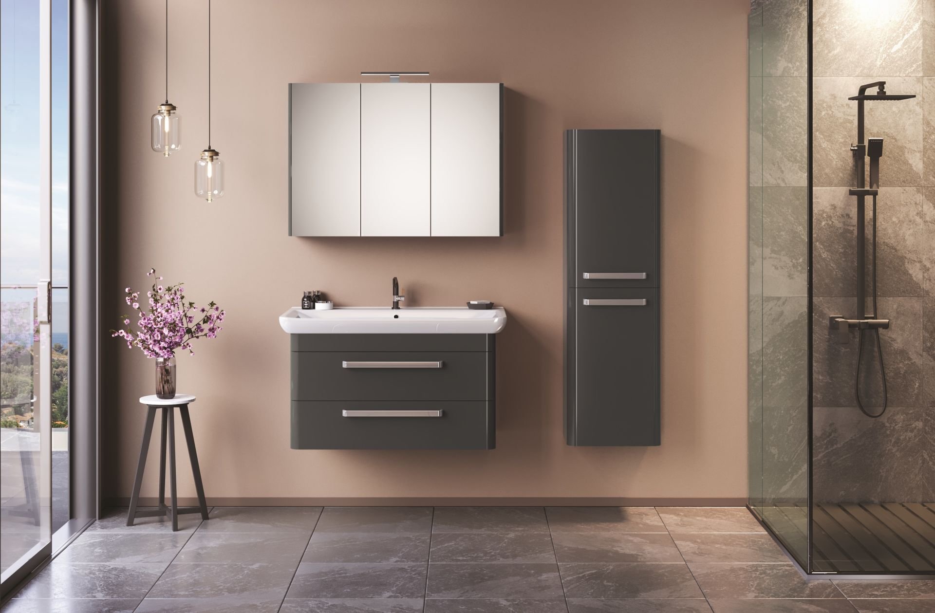 Orka Rose 100 Banyo Dolabı + Boy Dolabı 40 Gri ( Boy Dolabı Dahildir )