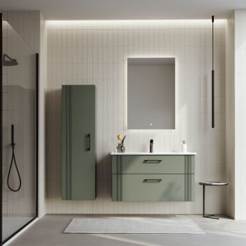 Orka Bari 100 Banyo Dolabı (Led Aynalı) + Boy Dolabı 40 Mat Soft Yeşil ( Boy Dolabı Dahildir )