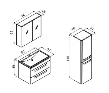 Orka Rose 80 Banyo Dolabı Kaşmir ( Boy Dolabı Hariçtir )