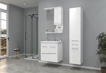 Orka Perge 65 Banyo Dolabı Sağ + Boy Dolabı 35 RAFLI Beyaz ( Boy Dolabı DAHİLDİR Sol Açılır)