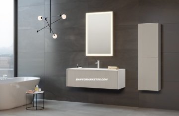 Orka Cube 120 Banyo Dolabı + Boy Dolabı 40 Vizon ( Boy Dolabı Dahildir ) Mat Antrasit Lake