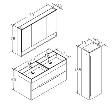 Orka Malta 120 Banyo Dolabı (Çift Lavabolu) Antrasit (Boy Dolabı Hariç)