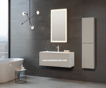 Orka Cube 80 Banyo Dolabı + Boy Dolabı 40 Vizon ( Boy Dolabı Dahildir ) Mat Antrasit Lake