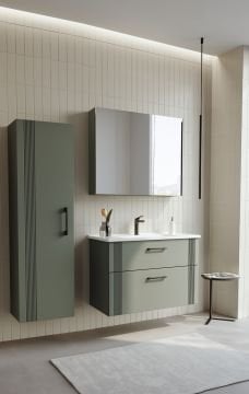 Orka Bari 85 Banyo Dolabı (Dolaplı Aynalı) + Boy Dolabı 40 Mat Soft Yeşil ( Boy Dolabı Dahildir )