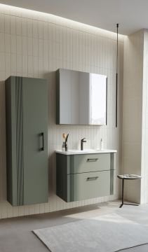 Orka Bari 65 Banyo Dolabı (Dolaplı Aynalı) + Boy Dolabı 40 Mat Soft Yeşil ( Boy Dolabı Dahildir )