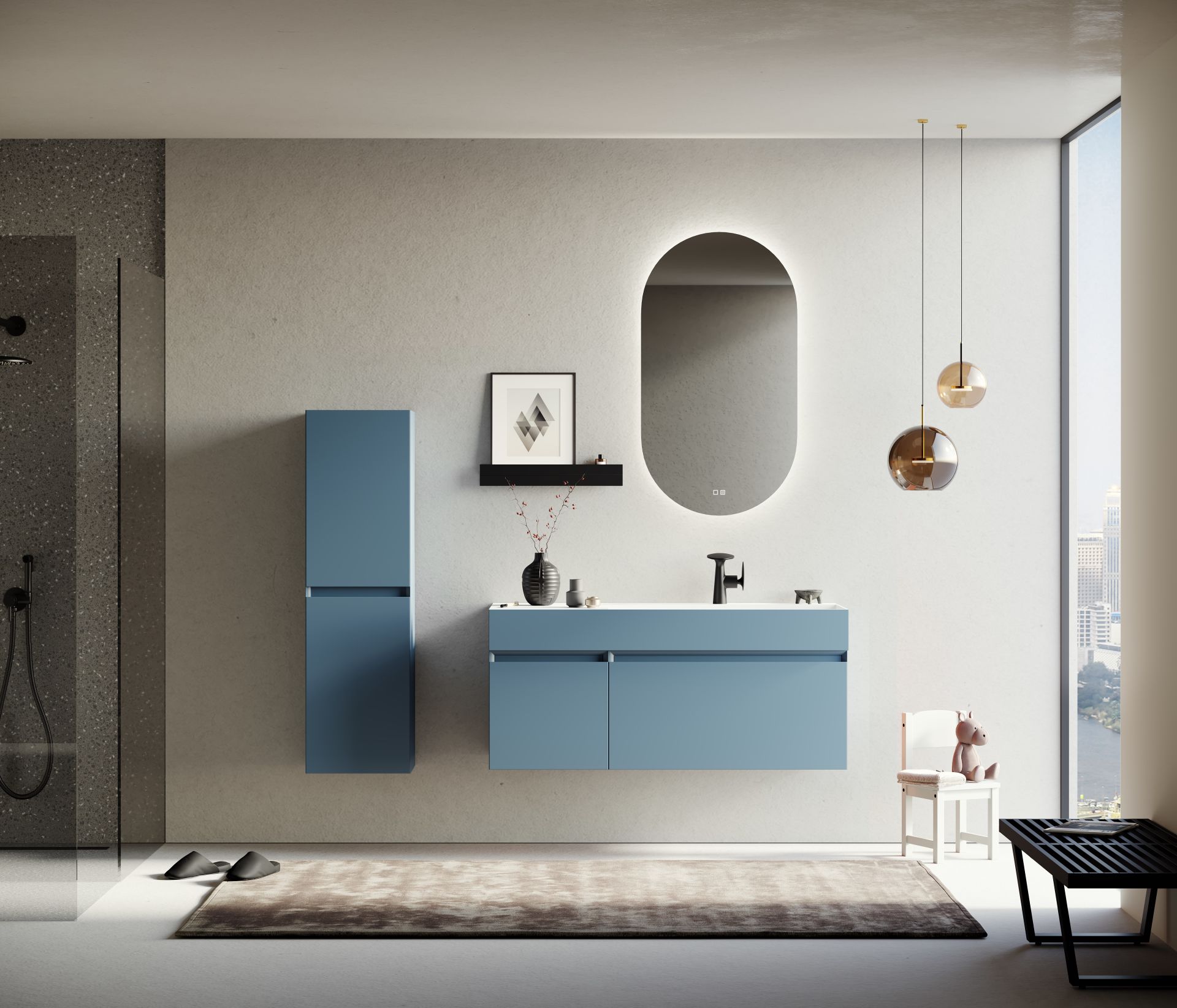 Orka Lusso 120 Banyo Dolabı + Boy Dolabı 40 Mavi (Boy Dolabı Dahildir)