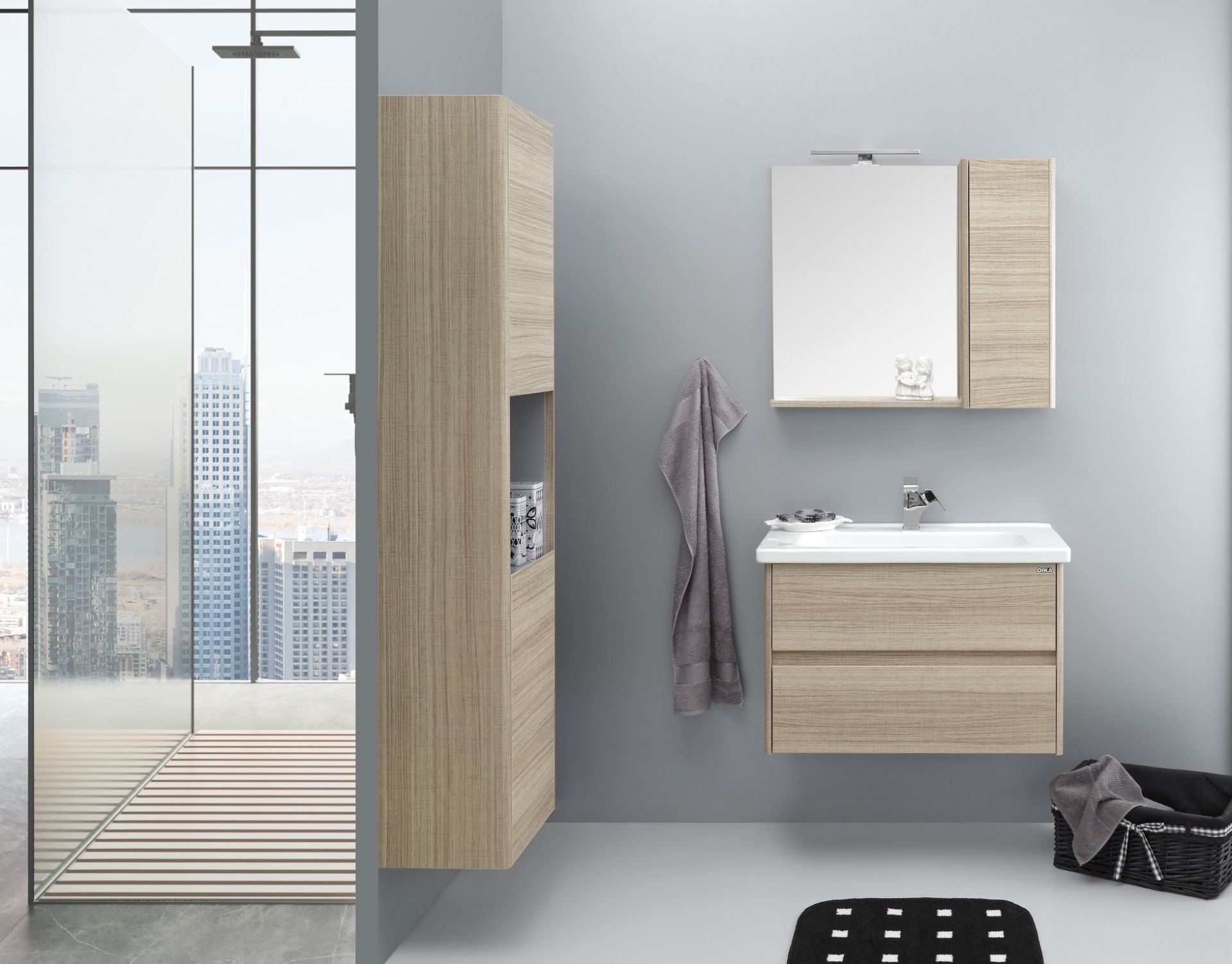 Orka Düden 80 Banyo Dolabı ( Çekmeceli ) Odeon Beyaz Meşe (Boy