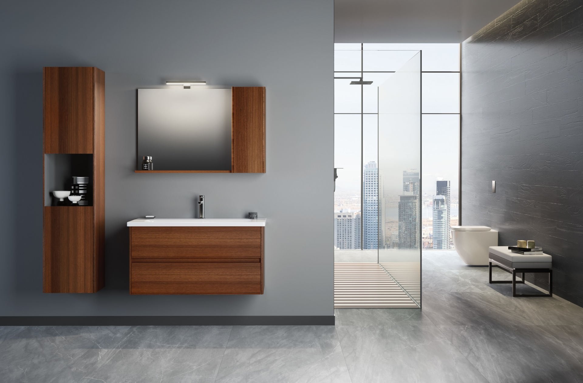 Orka Düden 100 Banyo Dolabı ( Çekmeceli ) Teak (Boy Dolabı