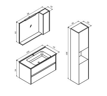 Orka Düden 100 Banyo Dolabı ( Çekmeceli ) + Boy Dolabı 40 Teak ( Boy Dolabı Dahildir )