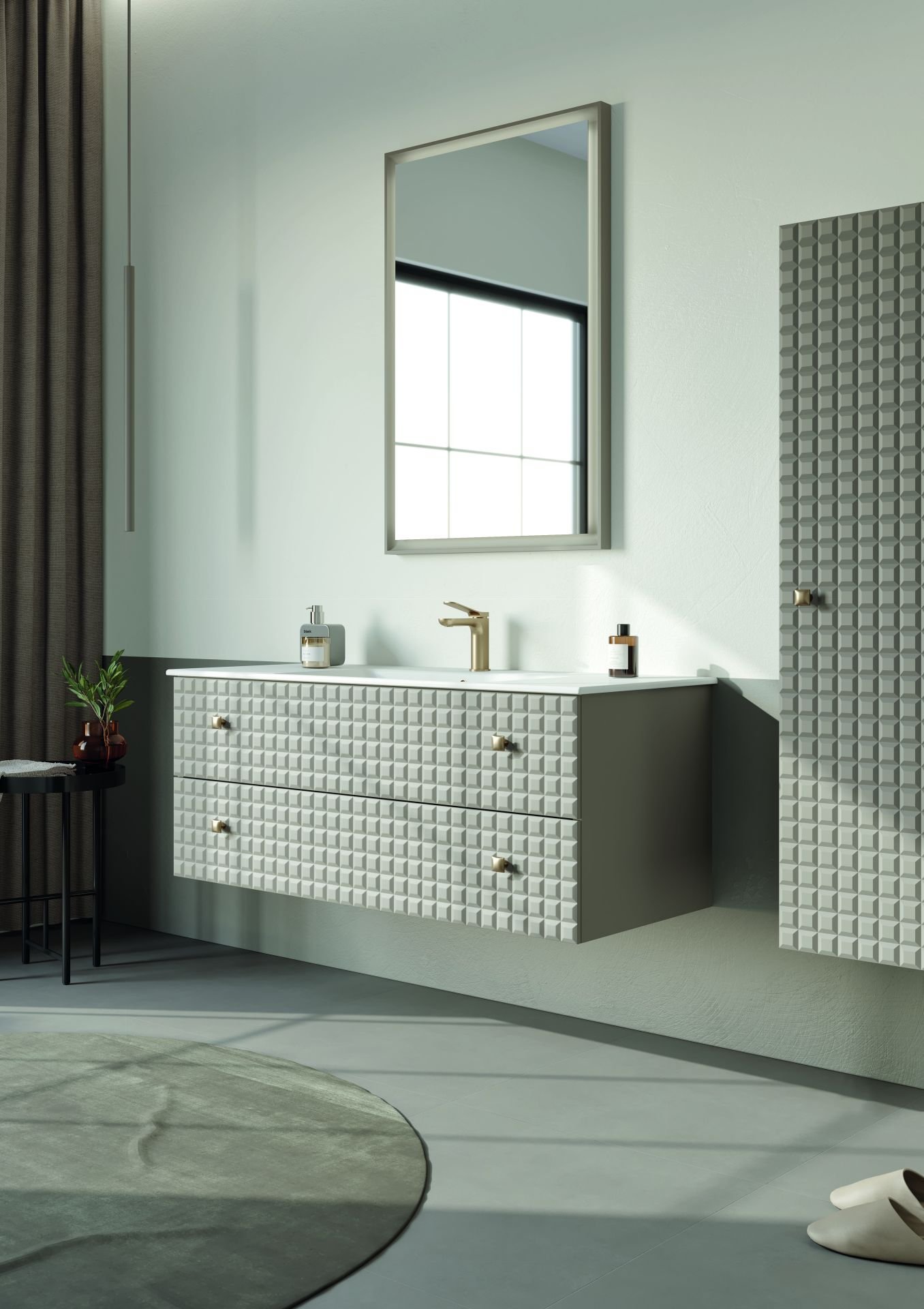 Orka Lipari 120 (Asma) Banyo Dolabı + Boy Dolabı 40 Mat Vizon ( Boy Dolabı Dahildir )