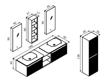 Orka Pacific 180 Banyo Dolabı + Boy Dolabı 40 Mocha Meşe / Mat Vizon (Boy Dolabı Dahildir)