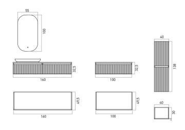 Orka Lentia 160 Banyo Dolabı Meşe + Alt Yan Dolap 100 Meşe + Boy Dolabı 40 Meşe (Alt Yan Dolap 100 Gri ve Boy Dolabı 40 Meşe Dahildir)