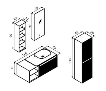 Orka Pacific 110 Banyo Dolabı + Boy Dolabı 40 Mocha Meşe / Mat Kaşmir (Boy Dolabı Dahildir)