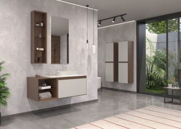 Orka Pacific 110 Banyo Dolabı Mocha Meşe / Mat Kaşmir (Boy Dolabı Hariçtir)