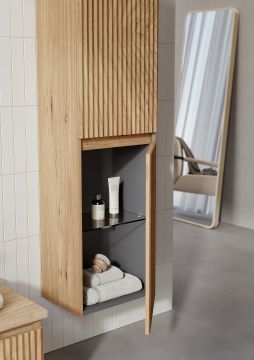 Orka Lentia 160 Banyo Dolabı Meşe + Boy Dolabı 40 Meşe ( Alt Yan Dolap 100 Meşe Hariçtir)