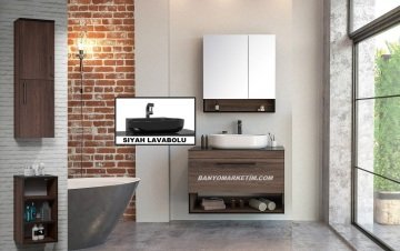 Orka Knidos 90+30 Banyo Dolabı Navaro ( Dolaplı Aynalı ) (Siyah Lavabolu) ( Üst Asma Yan Boy Dolabı Dahildir - Alt Yan Boy Dolabı Hariçtir ) Beyaz - Beyaz Lavabolu