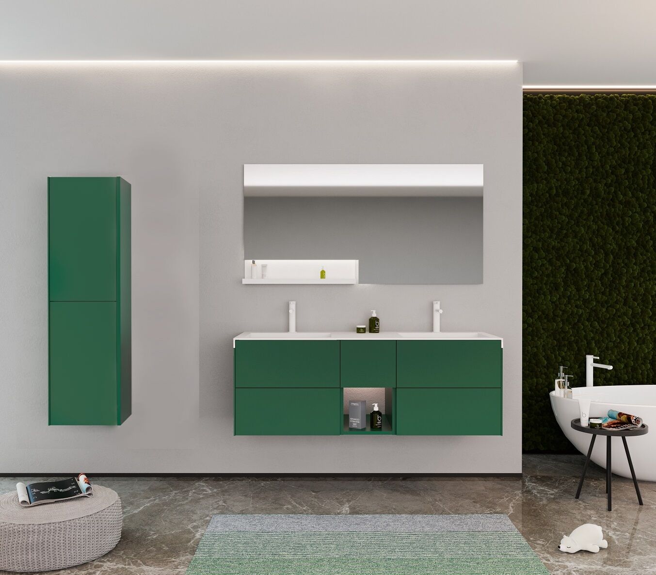 Orka Milano 140 Banyo Dolabı + Boy Dolabı 42 Yeşil ( Boy Dolabı Dahildir ) Mat Antrasit Lake