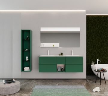 Orka Milano 140 Banyo Dolabı + Boy Dolabı 30 Yeşil ( Boy Dolabı Dahildir ) Mat Antrasit Lake