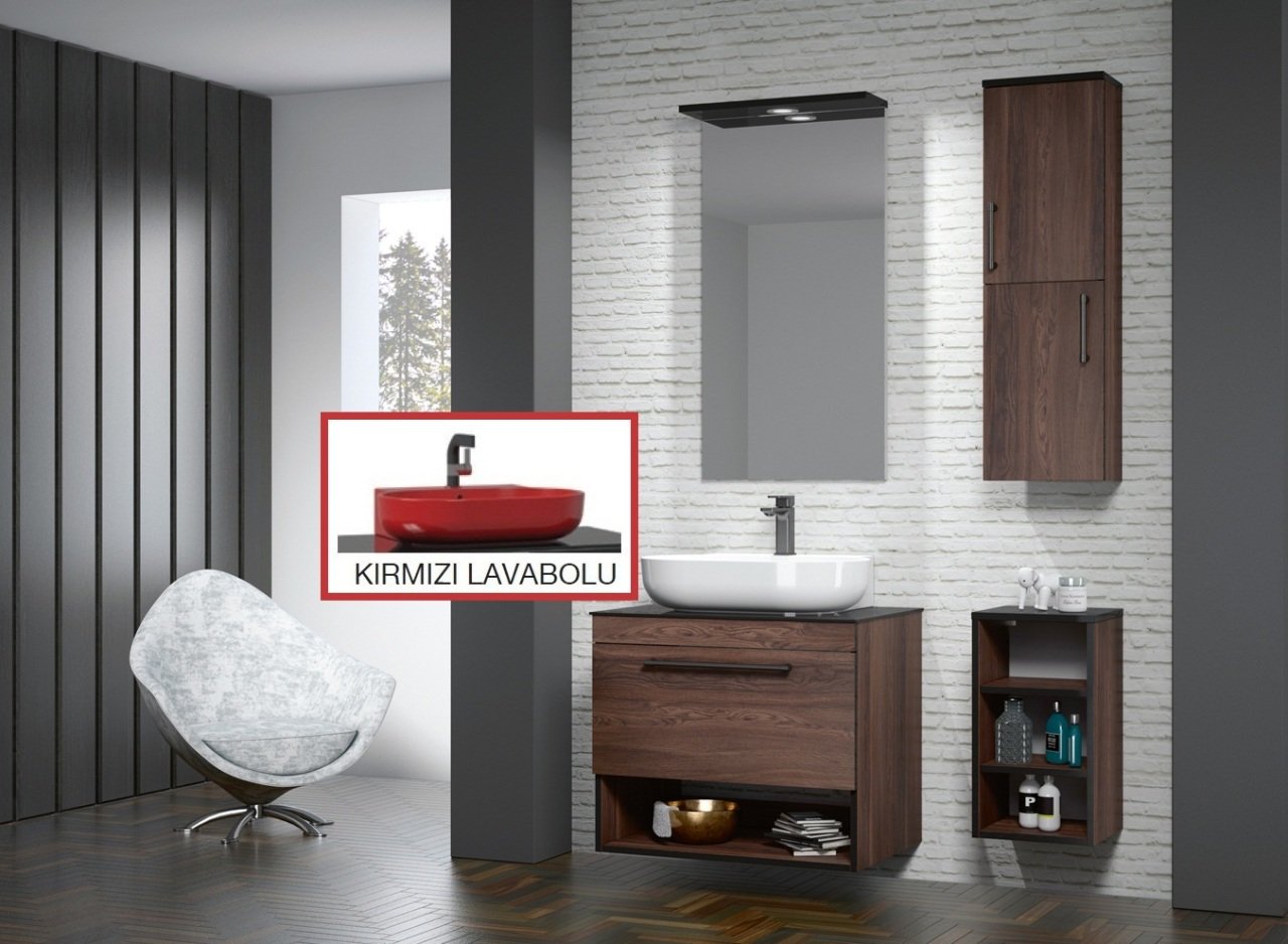 Orka Knidos 70+30 Banyo Dolabı Navaro (Kırmızı Lavabolu) ( Üst Asma Yan Boy Dolabı Dahildir - Alt Yan Boy Dolabı Hariçtir ) Beyaz - Beyaz Lavabolu