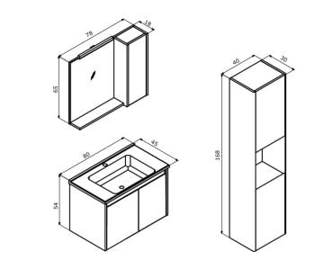 Orka Düden 80 Banyo Dolabı ( Kapaklı ) Odeon Beyaz Meşe ( Boy Dolabı Hariçtir )