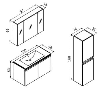 Orka Terme 100 Banyo Dolabı Siyah (Boy Dolabı Hariçtir)