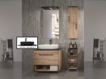 Orka Knidos 70+30 Banyo Dolabı Legnano (Siyah Lavabolu) ( Üst Asma Yan Boy Dolabı Dahildir - Alt Yan Boy Dolabı Hariçtir ) Beyaz - Beyaz Lavabolu