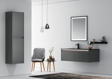 Orka Lisbon 110 Banyo Dolabı Antrasit (Style 65x75 Led Aynalı) (Etajer Hariç) (Boy Dolabı Hariç)