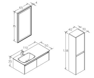 Orka Lisbon 110 Banyo Dolabı Antrasit (Style 65x75 Led Aynalı) (Etajer Hariç) (Boy Dolabı Hariç)