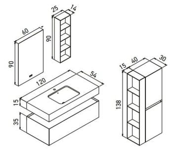 Orka Levanto 120 Banyo Dolabı ( Mat Bej / Porselen Tezgahlı ) ( Boy Dolabı 40 ve Cam Raf 15 Hariçtir )