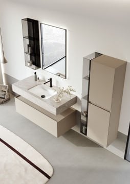 Orka Levanto 120 Banyo Dolabı ( Mat Bej / Porselen Tezgahlı ) ( Boy Dolabı 40 ve Cam Raf 15 Hariçtir )