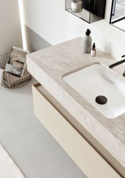 Orka Levanto 120 Banyo Dolabı ( Mat Bej / Porselen Tezgahlı ) ( Boy Dolabı 40 ve Cam Raf 15 Hariçtir )