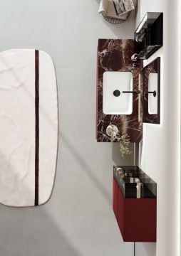 Orka Levanto 100 Banyo Dolabı ( Mat Vişne / Mermer Tezgahlı ) ( Boy Dolabı 40 ve Cam Raf 15 Hariçtir )