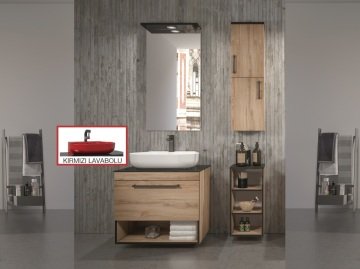 Orka Knidos 70+30 Banyo Dolabı Legnano (Kırmızı Lavabolu) ( Üst Asma Yan Boy Dolabı Dahildir - Alt Yan Boy Dolabı Hariçtir ) Beyaz - Beyaz Lavabolu