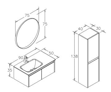 Orka Lisbon 90 Banyo Dolabı Beyaz (Etajer Hariç) (Boy Dolabı Hariç)