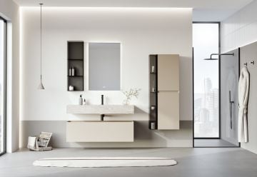 Orka Levanto 100 Banyo Dolabı ( Mat Bej / Porselen Tezgahlı ) ( Boy Dolabı 40 ve Cam Raf 15 Hariçtir )