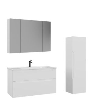 Orka Messina 100 Banyo Dolabı (Dolaplı Aynalı) + Boy Dolabı 40 Mat Beyaz ( Boy Dolabı Dahildir )