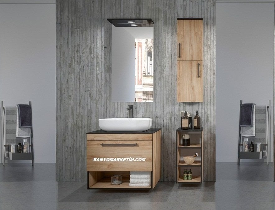 Orka Knidos 70+30 Banyo Dolabı Legnano (Beyaz Lavabolu) ( Alt ve Üst Yan Boy Dolapları Dahildir )