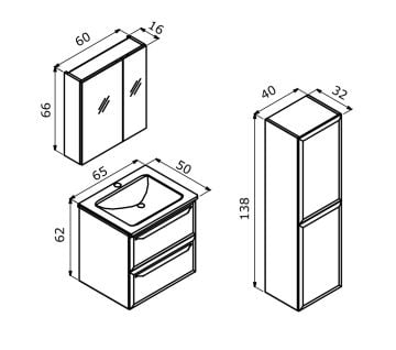 Orka Nuvola 65 Banyo Dolabı Gri ( Boy Dolabı Hariçtir )