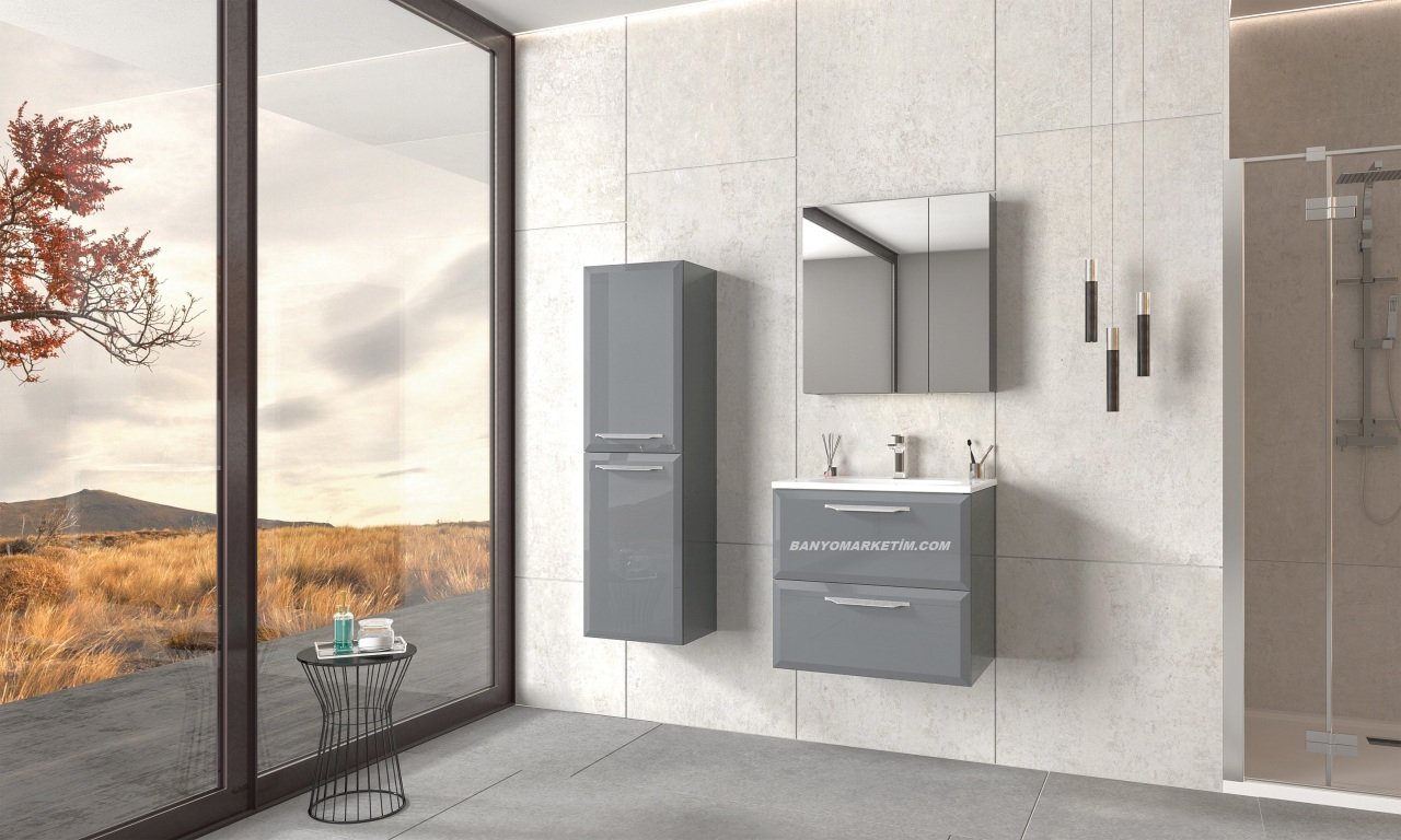 Orka Nuvola 65 Banyo Dolabı Gri ( Boy Dolabı Hariçtir ) Antrasit
