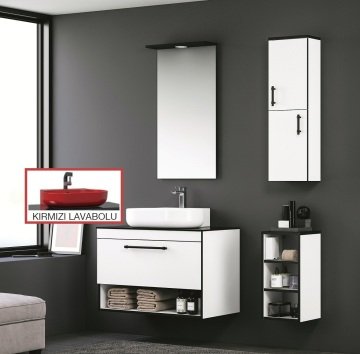 Orka Knidos 70+30 Banyo Dolabı Beyaz (Kırmızı Lavabolu) ( Alt Yan Boy Dolabı Dahildir - Üst Asma Yan Boy Dolabı Hariçtir ) Beyaz - Beyaz Lavabolu