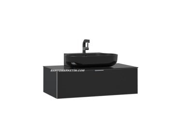 Orka Yalıköy 90 Banyo Dolabı Siyah (Kırmızı Lavabolu) (Boy Dolapları Hariçtir)