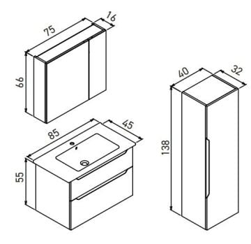 Orka Messina 85 Banyo Dolabı (Dolaplı Aynalı) + Boy Dolabı 40 Mat Kaşmir ( Boy Dolabı Dahildir )