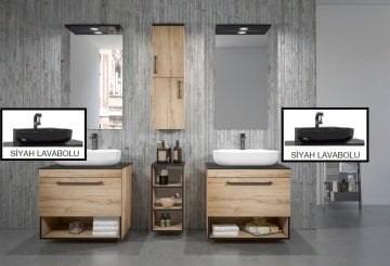 Orka Knidos 70+30+70 Banyo Dolabı Legnano (Siyah Lavabolu) Beyaz - Beyaz Lavabolu