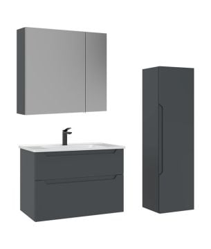 Orka Messina 85 Banyo Dolabı (Dolaplı Aynalı) + Boy Dolabı 40 Mat Antrasit ( Boy Dolabı Dahildir )